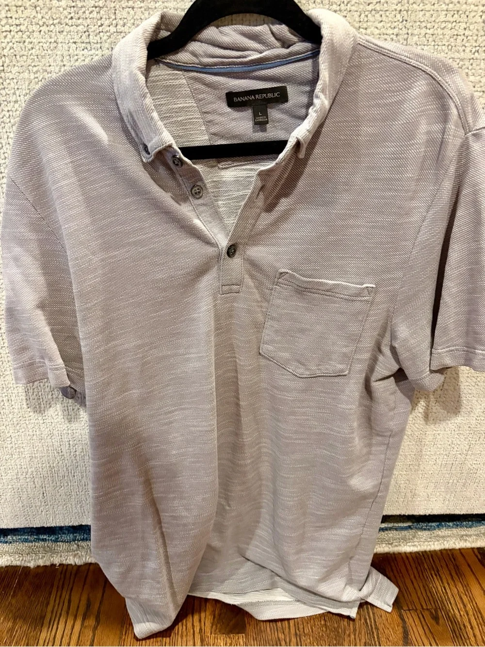 Banana Republic Men's Pale Gray Button-Collar Polo